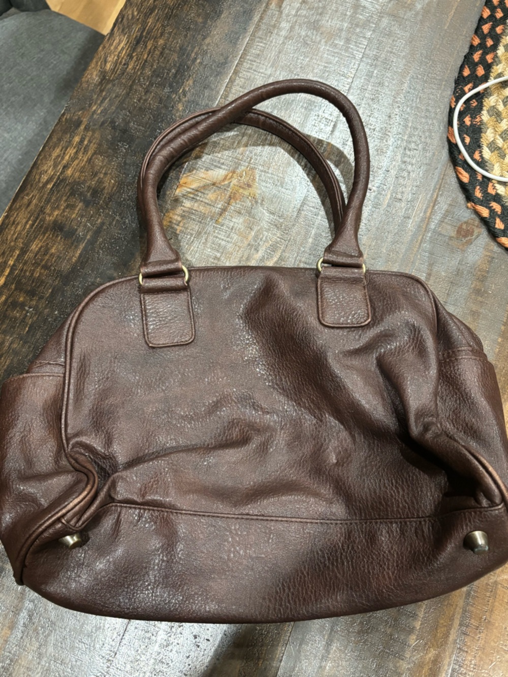 Brown ROXY Leather Tote Bag with Front Zip Pocket - Picture 3 of 4